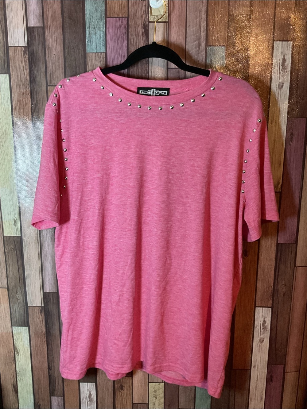 Rowdy Crowd Pink Silver Studded Short Sleeve Top Women’s Size XL